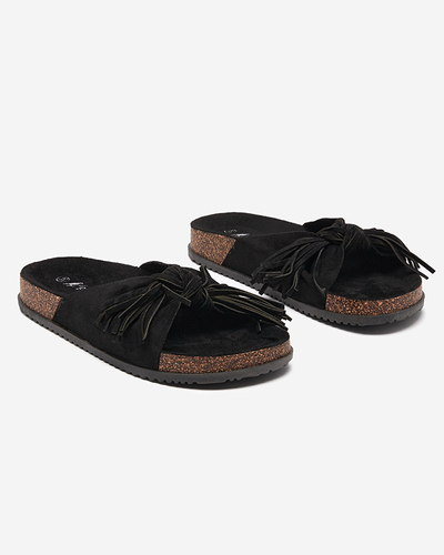 Chaussons pour femmes avec franges en noir Guttis - Footwear