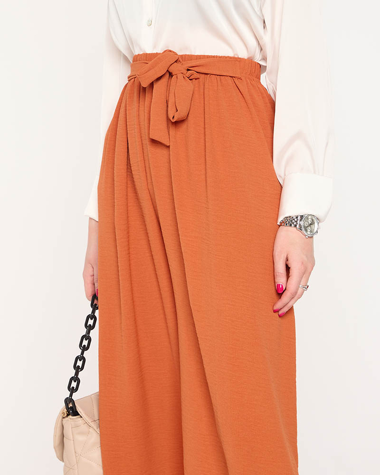Pantalon palazzo large pour femme avec taille à nouer orange - Vêtements