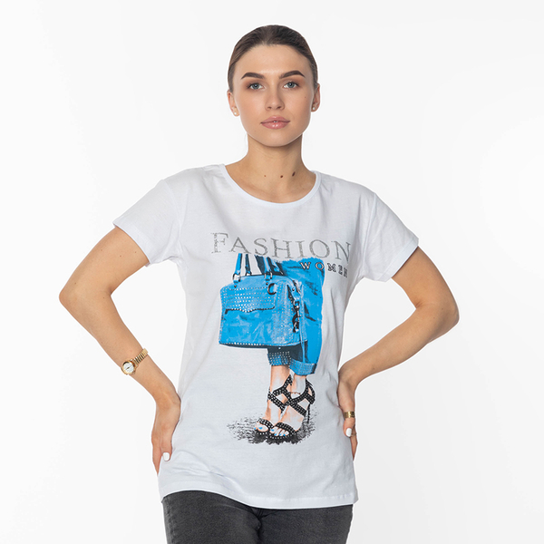T-shirt femme blanc avec imprimé FASHION- Clothing