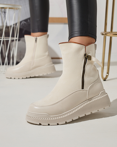 Crème Bottes à talon plat pour femmes Mefina- Footwear