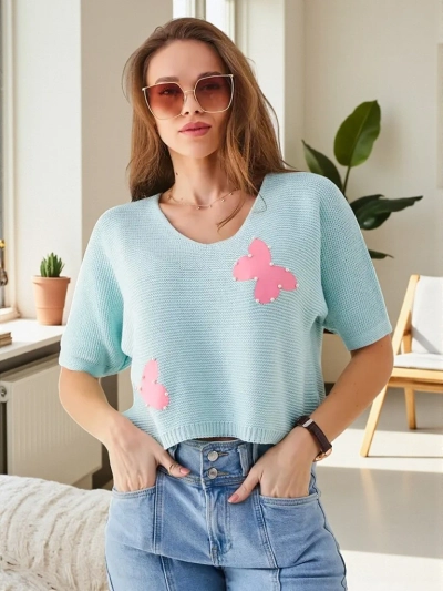 Pull court en coton pour femmes Royalfashion avec des papillons