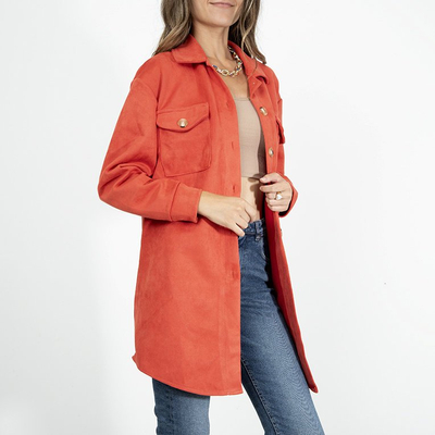 Veste chemise oversize femme en éco-daim rouge - Vêtements