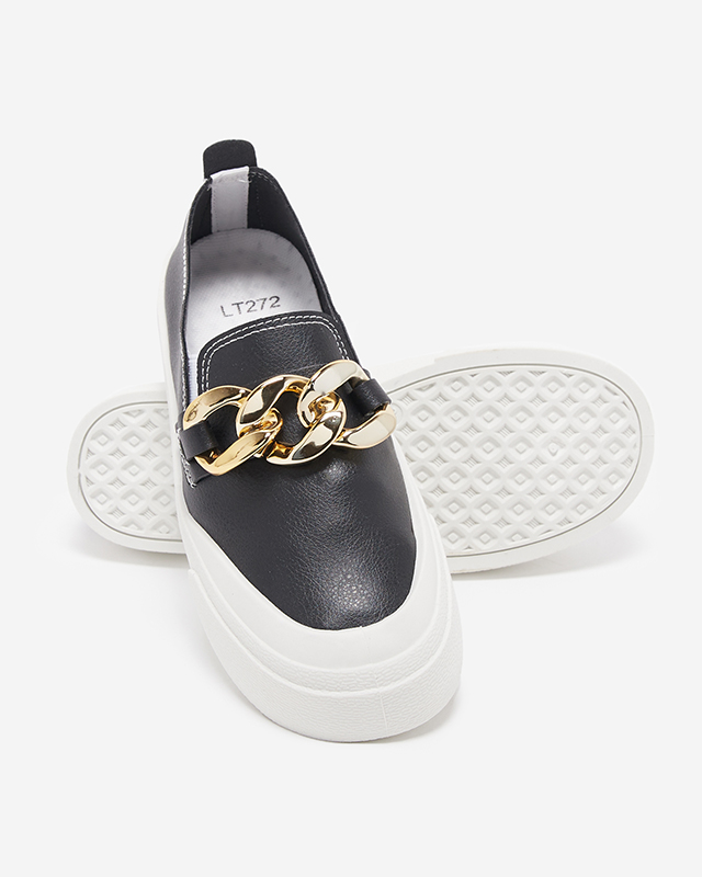 OUTLET Slip-on noir pour femme à semelle plus épaisse avec décoration Senula - Footwear