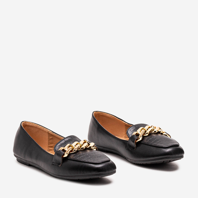 Mocassins noirs pour femme avec gaufrage et chaîne sur le bout - Shoes