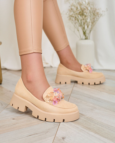 Royalfashion Mocassins femme beige avec cristaux colorés Crystal Glam