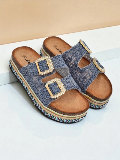 Royalfashion Sandales pour femmes avec boucles strass GlamCork