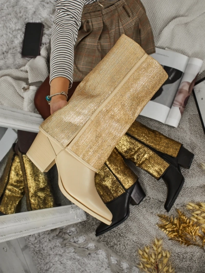 Bottines femme en cuir écologique à talons épais avec tige ornementale Virelia
