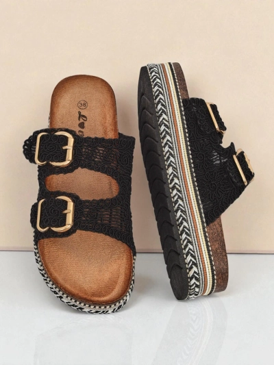 Royalfashion Sandales à plateforme pour femmes avec boucles style liège
