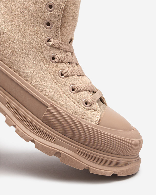 OUTLET Bottines femme marron clair à lacets et talon plat Wertika - Souliers