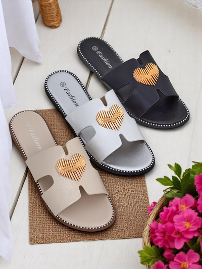 Royalfashion Mules plates pour femmes Heart Chic