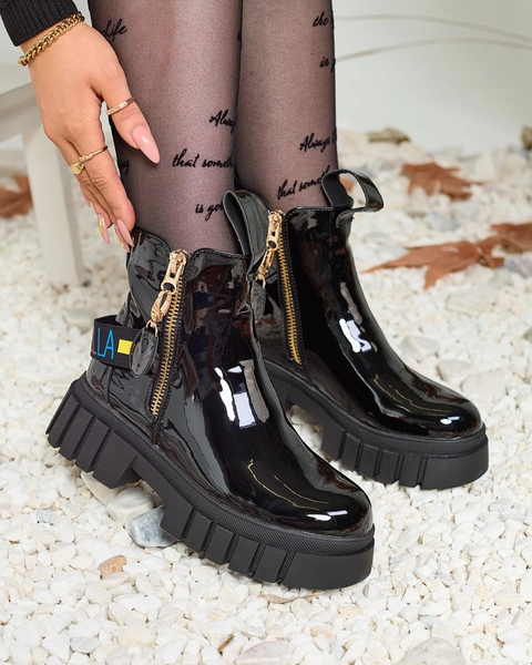 Royalfashion Bottes en cuir verni noir pour femme Poirop