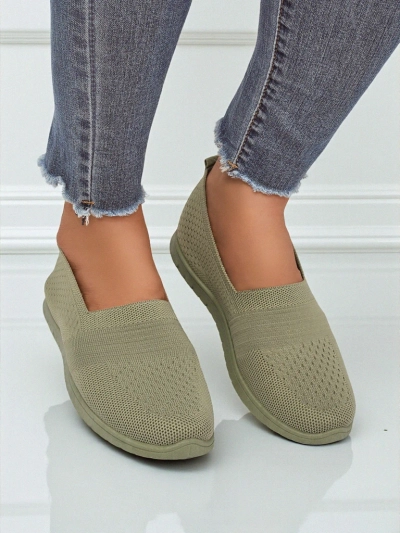 Mocassins pour femmes Gaia Verde – chaussures vertes confortables en tissu à talons plats