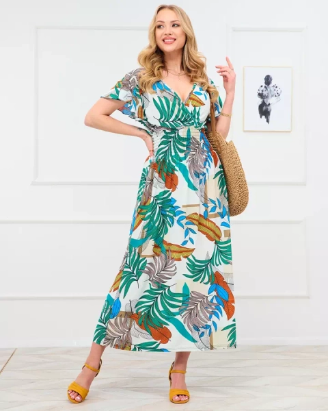 Robe longue pour femme blanche à motif floral coloré - Vêtements