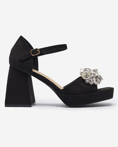OUTLET Sandales à talons hauts pour femmes, noires, avec cristaux Celidi - Footwear