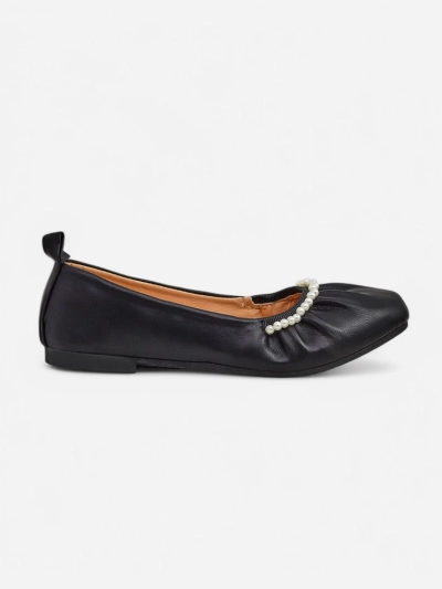 Ballerines Callisto Nero – Ballerines noires en éco-cuir avec perles, talon plat