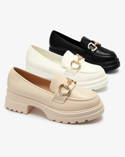 OUTLET Royalfashion Mocassins noirs pour femme avec ornements dorés Riasse