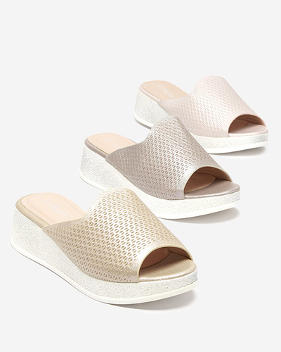 Chaussons compensés ajourés Lekisa dorés pour femme avec brocart - Chaussures