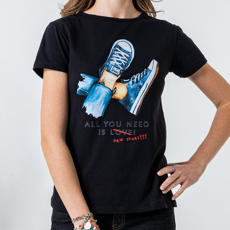 T-shirt femme en coton noir à imprimé - Vêtements