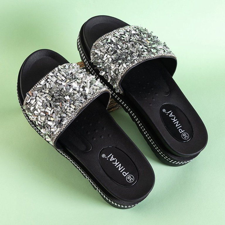 Sandales plates-formes argentées pour femmes avec oxyde de zirconium Lorenali - Chaussures