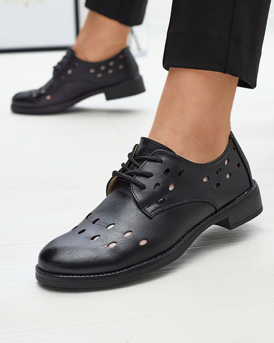 Demi-souliers en cuir écologique ajouré pour femmes en noir Selofso- Footwear