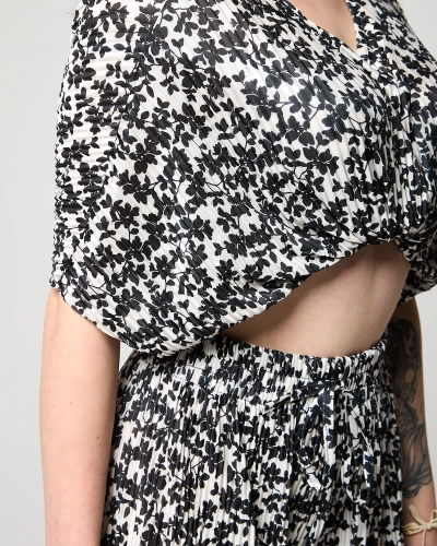Ensemble plissé blanc à fleurs noires pour femme - Vêtements