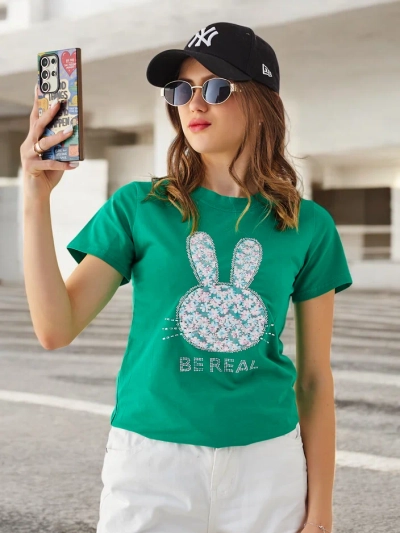 Royalfashion T-shirt en coton pour femmes Bunny Say Be Real