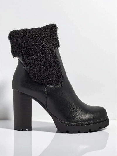 Bottines femme en cuir écologique à talons épais avec tricot Tirave