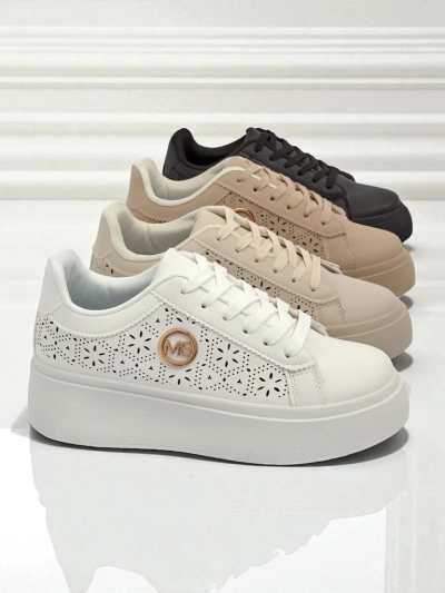 Sneakers Aelia Royalfashion pour femmes sur plateforme, ajourées, blanches, écru
