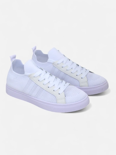 Aurelio Baskets Blanches en Tissu et Cuir Écologique sur Plateforme Plate de 2,5 cm