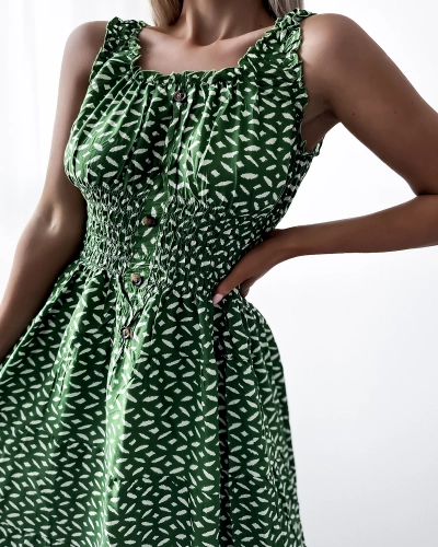 Robe femme au genou avec imprimé en vert foncé- Vêtements
