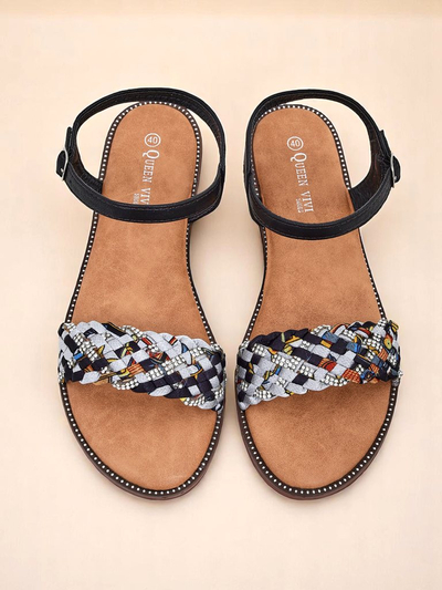 Royalfashion Sandales plates pour femmes ColorStrap