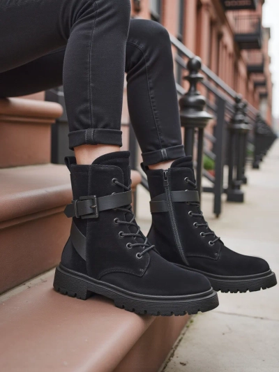 Bottines style worker pour femmes noires Miros