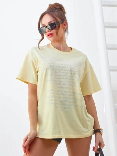 T-shirt en coton Royalfashion pour femmes avec inscriptions en strass