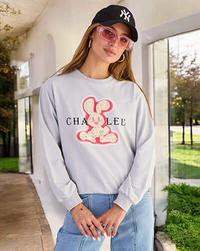 Royalfashion Sweat-shirt en coton à imprimé fin pour femme