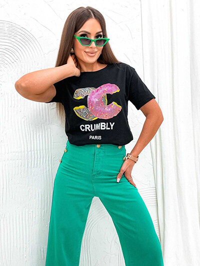 Royalfashion T-shirt femme avec imprimé et zircons