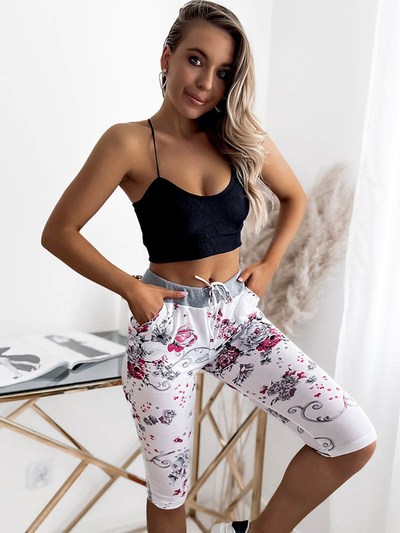 Short femme 3/4 rose et blanc GRANDES TAILLE - Vêtements