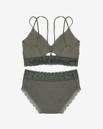Ensemble lingerie femme vert foncé avec dentelle - Sous-vêtements
