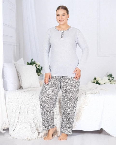 Pyjama en coton à imprimé léopard en deux pièces pour dames de Royalfashion GRANDE TAILLE