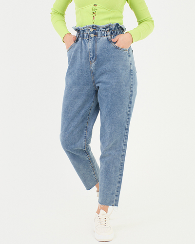 Jean mom taille haute paperbag bleu pour femme - Vêtements