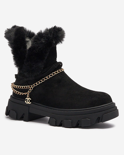 Bottes noires en daim écologique pour femmes avec chaîne Videric - Footwear