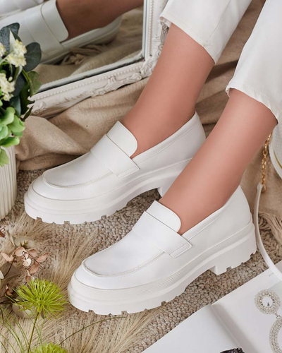 Mocassins pour Femmes Aura Blancs sur Plateforme - Élégants et Confortables, Cuir Écologique