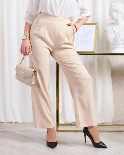 Royalfashion Pantalon large pour femme en tissu beige