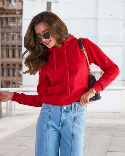 Sweat à capuche matelassé rouge pour femmes - Vêtements