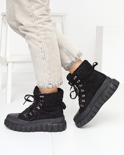 Bottes pour femmes en éco-suède noire avec peau de mouton Vetic - Chaussures