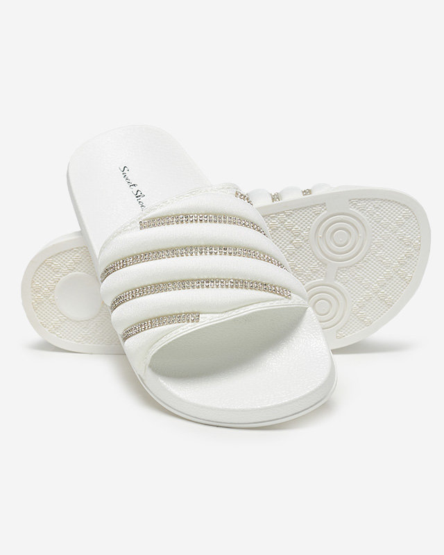 OUTLET Chaussons femme blancs avec zircons cubiques Erikis - Footwear