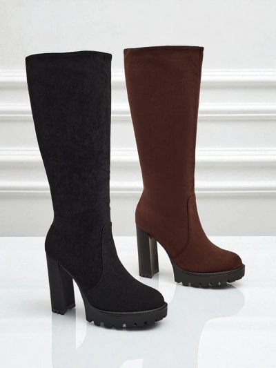 Bottes hautes pour femmes en éco-daim à talons épais GaleNest