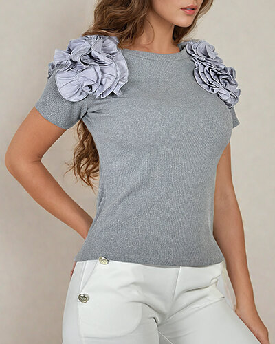 Royalfashion Chemisier ajusté côtelé pour femme