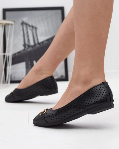 Ballerines ajourées noires pour femme avec ornement doré Serilla- Footwear