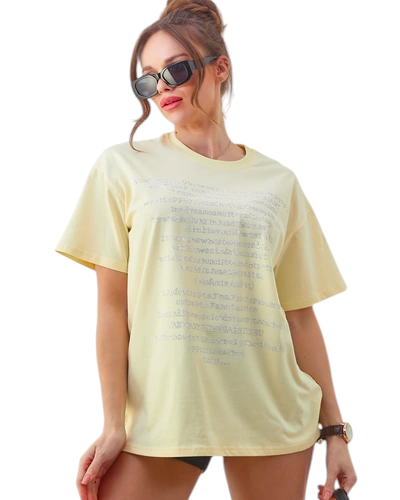 T-shirt en coton Royalfashion pour femmes avec inscriptions en strass