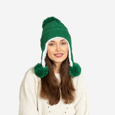 Bonnet isotherme femme vert foncé à pompons - Accessoires
